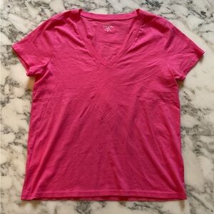 NWOT JCrew V Neck Slub Cotton Tee Hot Pink Women’s Sz M holes one short sleeve